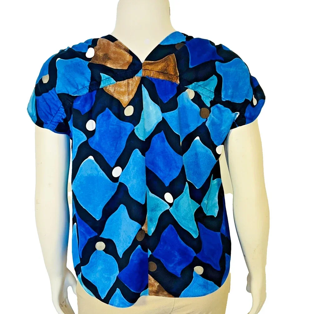NIC+ZOE Blouse Womens PL Petite Large Geometric Print Dolman Short Sleeve